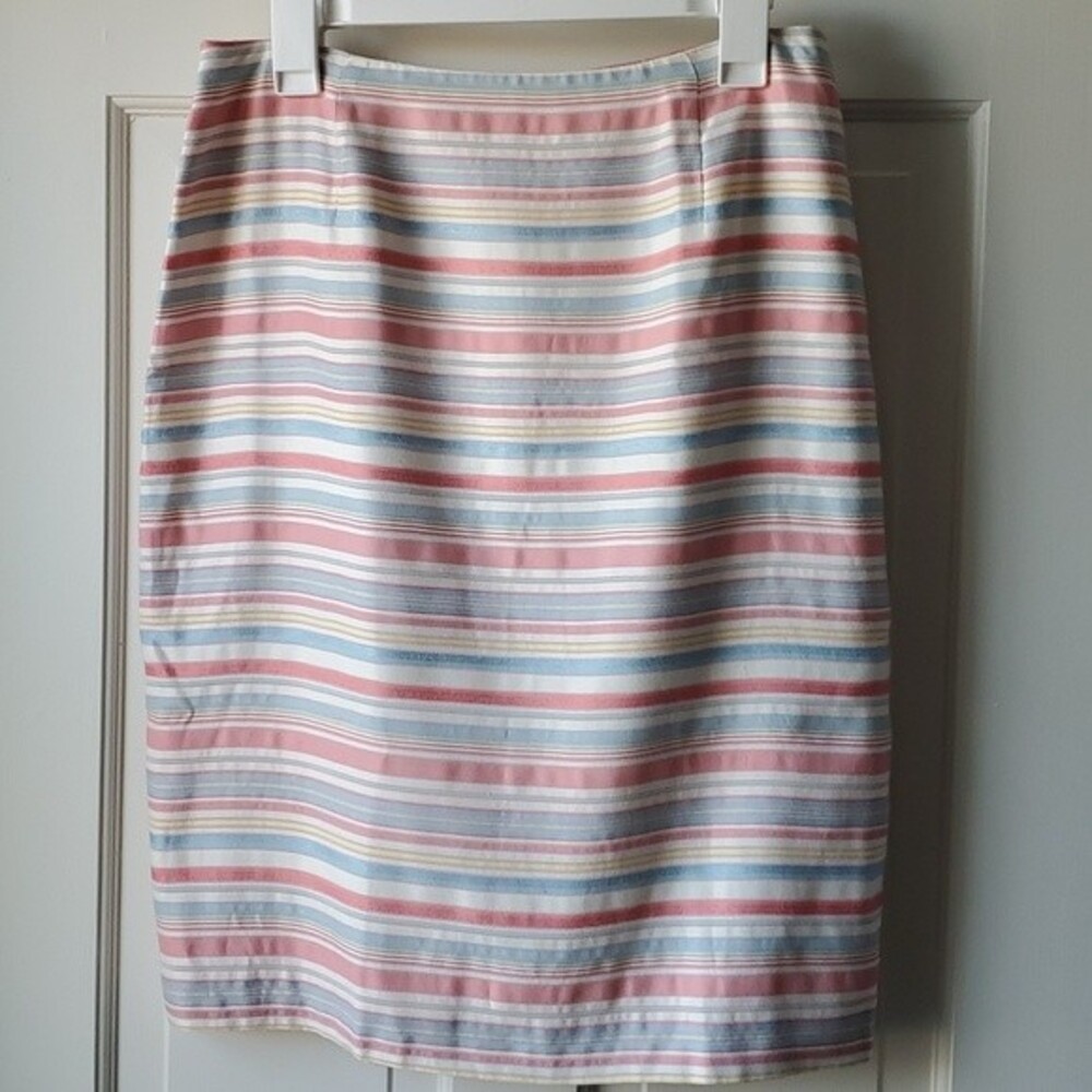 OSCAR DE LA RENTA STRIPED SKIRT WHITE PINK BLUE YELLOW SIZE 10